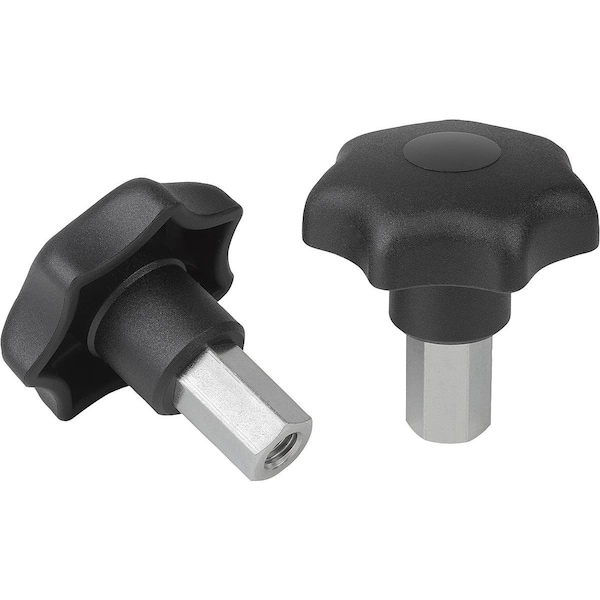 Kipp Star Grip Extended Collar D=M06 L=30, D1=40, H=25, Sw=10, Form:K, Thermoplastic Black, Comp:Steel K1291.400610030 - main